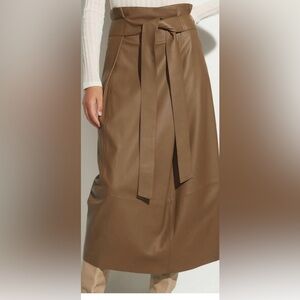 Women's Genuine Lamb Leather Midi Skirt in Tan - Buttery Soft